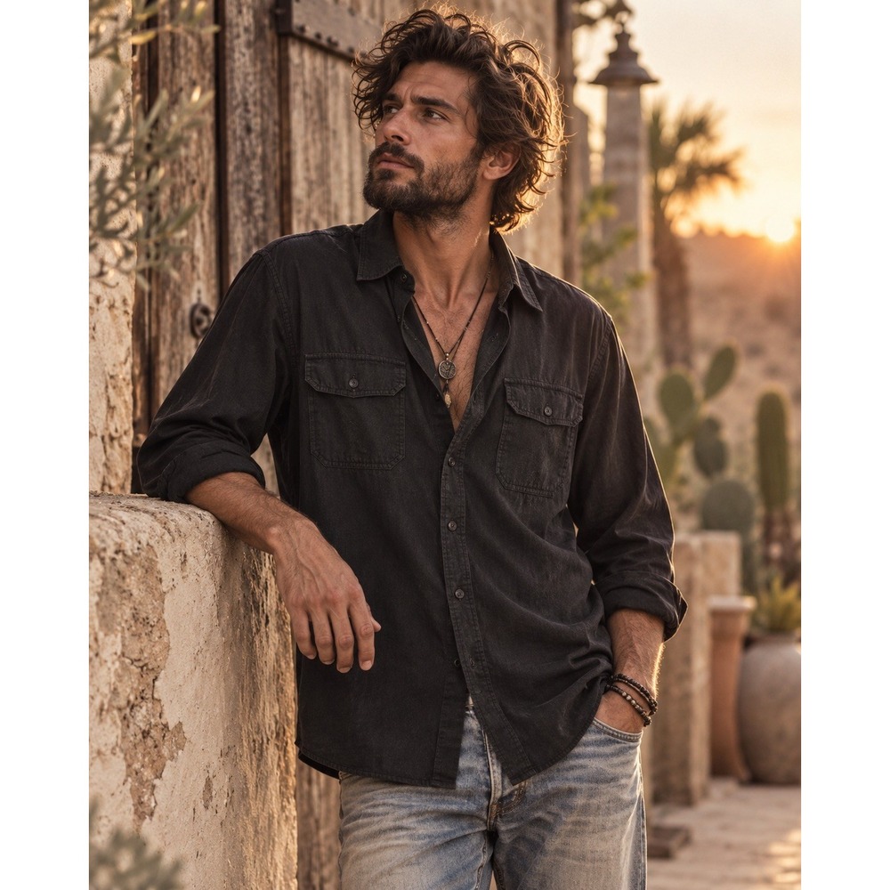 AG Adriano Goldschmied Mens Black Cotton Button Up Work Shirt 70670BCD S